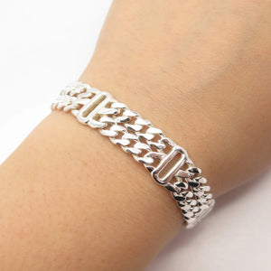 925 Sterling Silver Vintage 2-Row Cuban Link Bracelet 6.75"