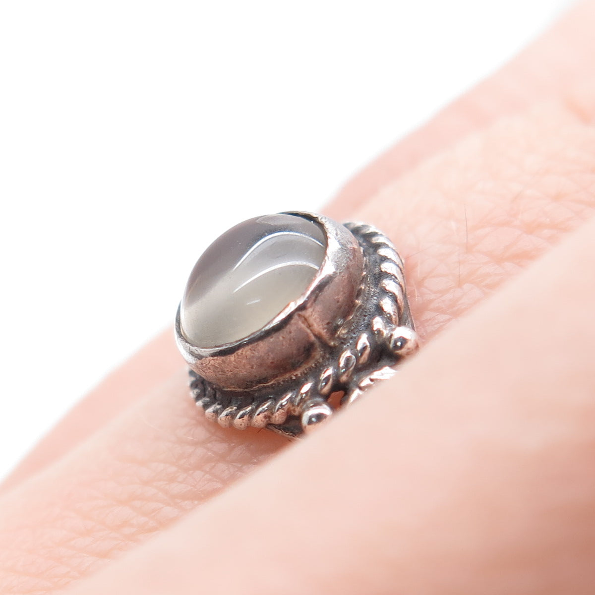 925 Sterling Silver Vintage Clear Glass Oxidized Ring Size 7.5