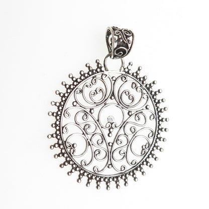 925 Sterling Silver Vintage Ornate Swirl Granulated Oxidized Pendant
