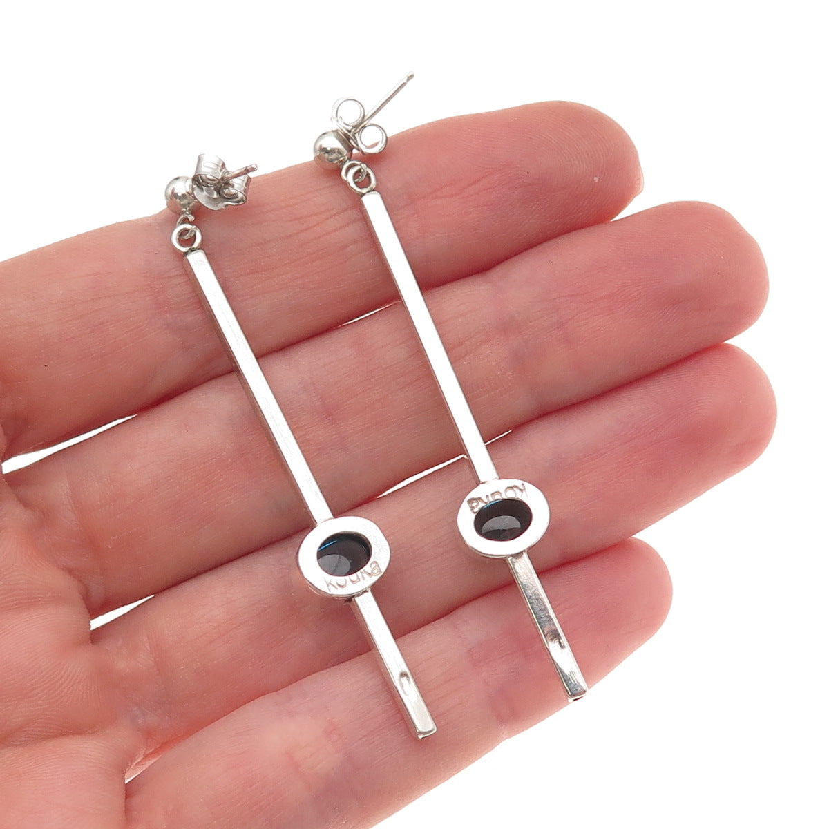 Judy Kouka 925 Sterling Silver Vintage Real London Blue Topaz Dangle Earrings