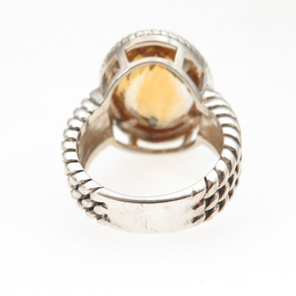 925 Sterling Silver 14K Gold Vintage Real Citrine Modernist Oxidized Ring Size 7