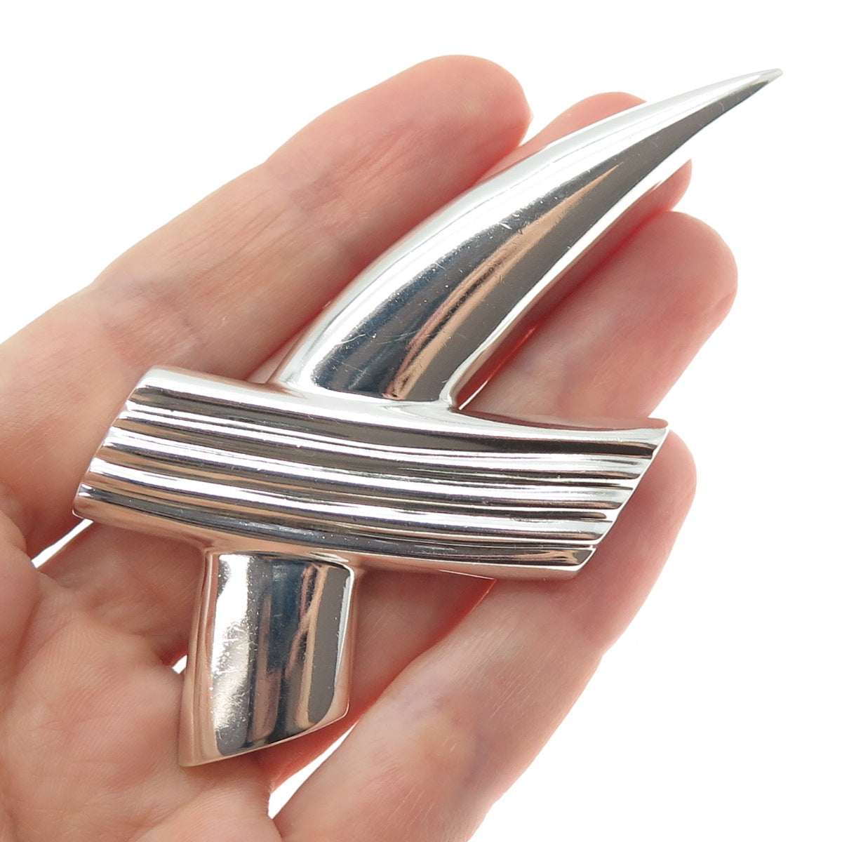 CHAPAL ZENRAY Sterling Silver Vintage Modernist Crisscross Oxidized Pin Brooch