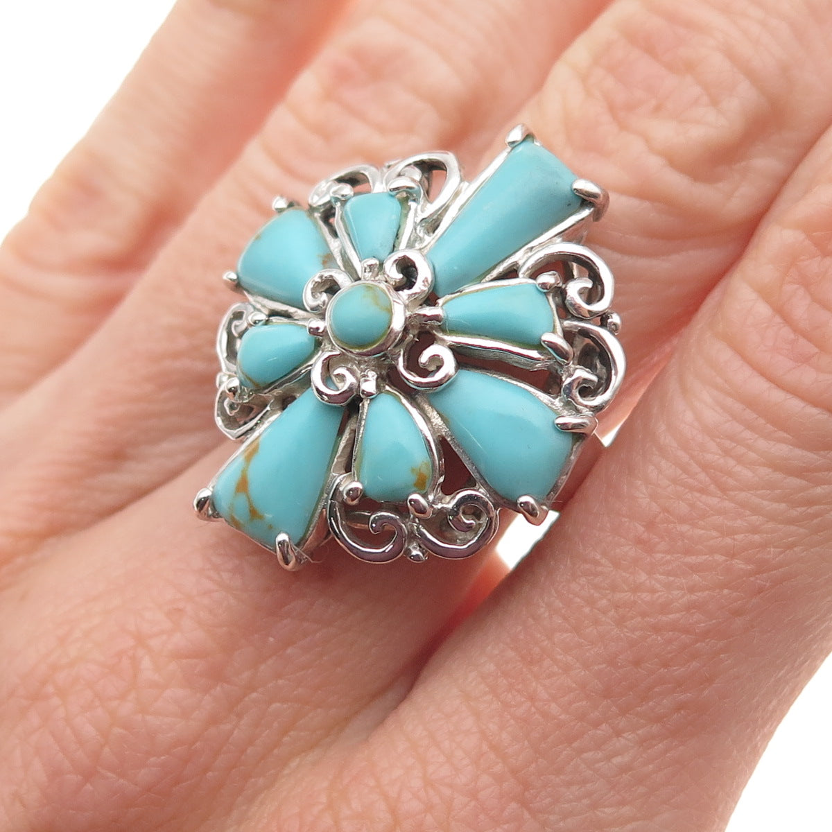 CFJ Collins Fine Jewelry 925 Sterling Silver Vintage Real Turquoise Ring Size 7