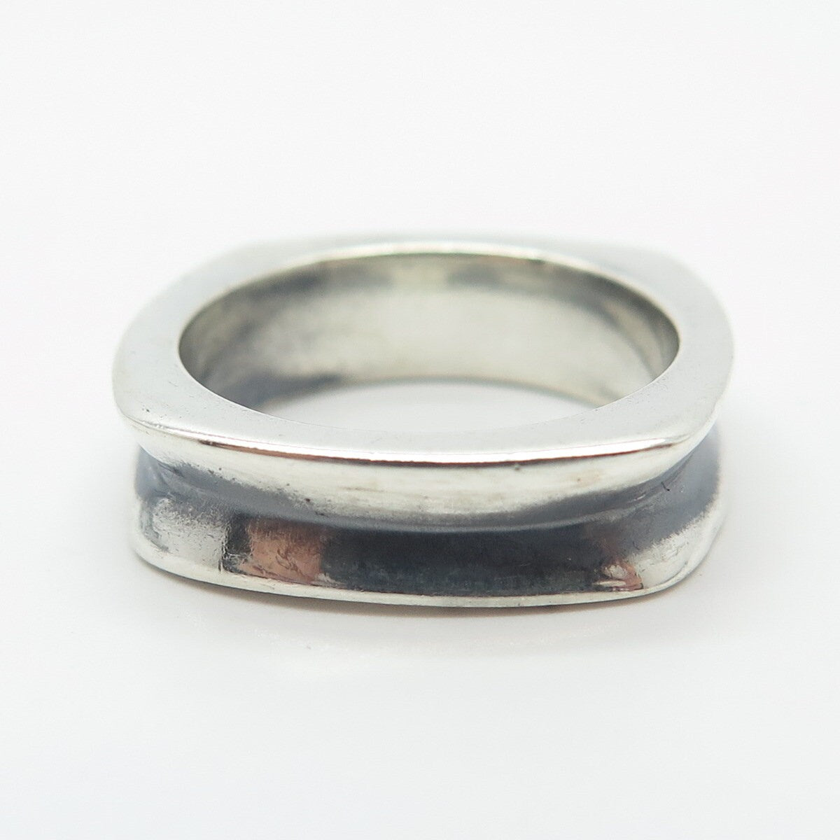 925 Sterling Silver Vintage Concave Square Ring Size 5