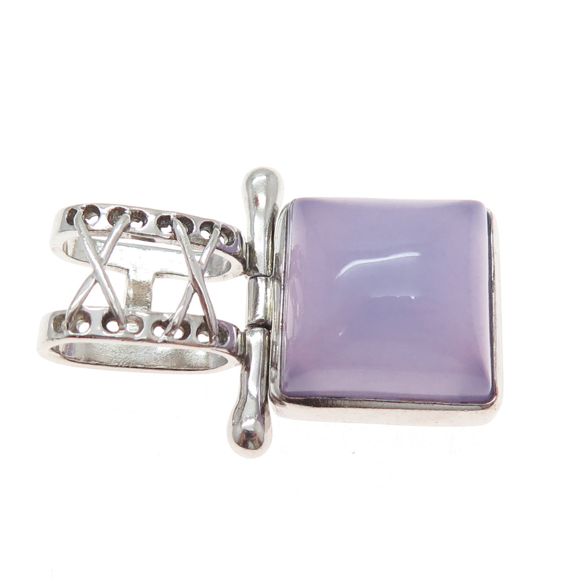 925 Sterling Silver Vintage Real Lavender Jade Modernist Slide Pendant