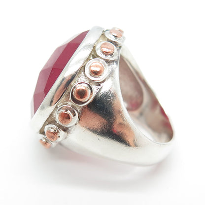 BARSE 925 Sterling Silver 2-Tone Vintage Real Ruby Statement Ring Size 6