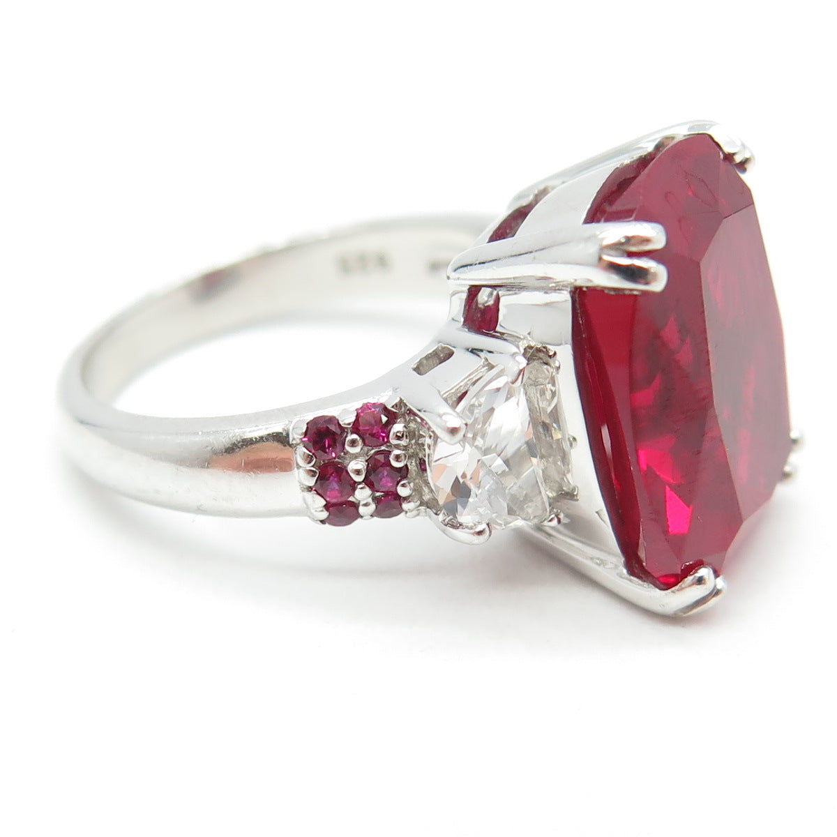 925 Sterling Silver Lab-Created Ruby & White Topaz Ring Size 7