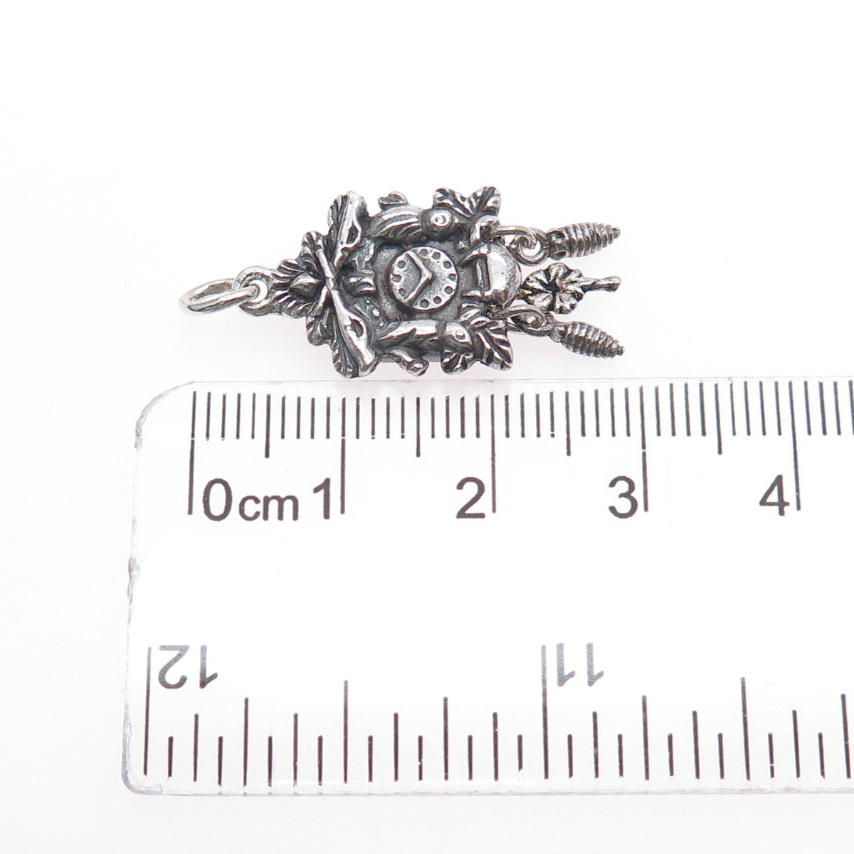 Fritz Reu & Co. 800 Silver Vintage Cuckoo Clock Oxidized Charm Pendant