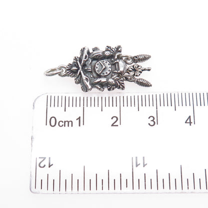 Fritz Reu & Co. 800 Silver Vintage Cuckoo Clock Oxidized Charm Pendant