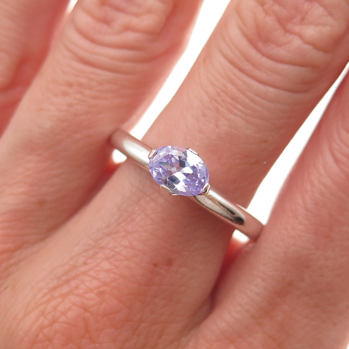 Pandora 925 Sterling Silver Oval-Cut Lavender C Z Ring Size 9