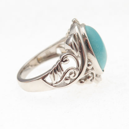 925 Sterling Silver Real Tyrone Turquoise Floral Ring Size 8.25