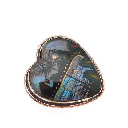 ALFANO Sterling Antique Art Deco Brazil Monarch Butterfly Wing Heart Pin Brooch