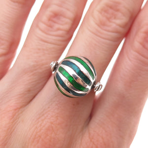 925 Sterling Silver Vintage Italy Enamel Modernist Ball Adjustable Ring Size 6