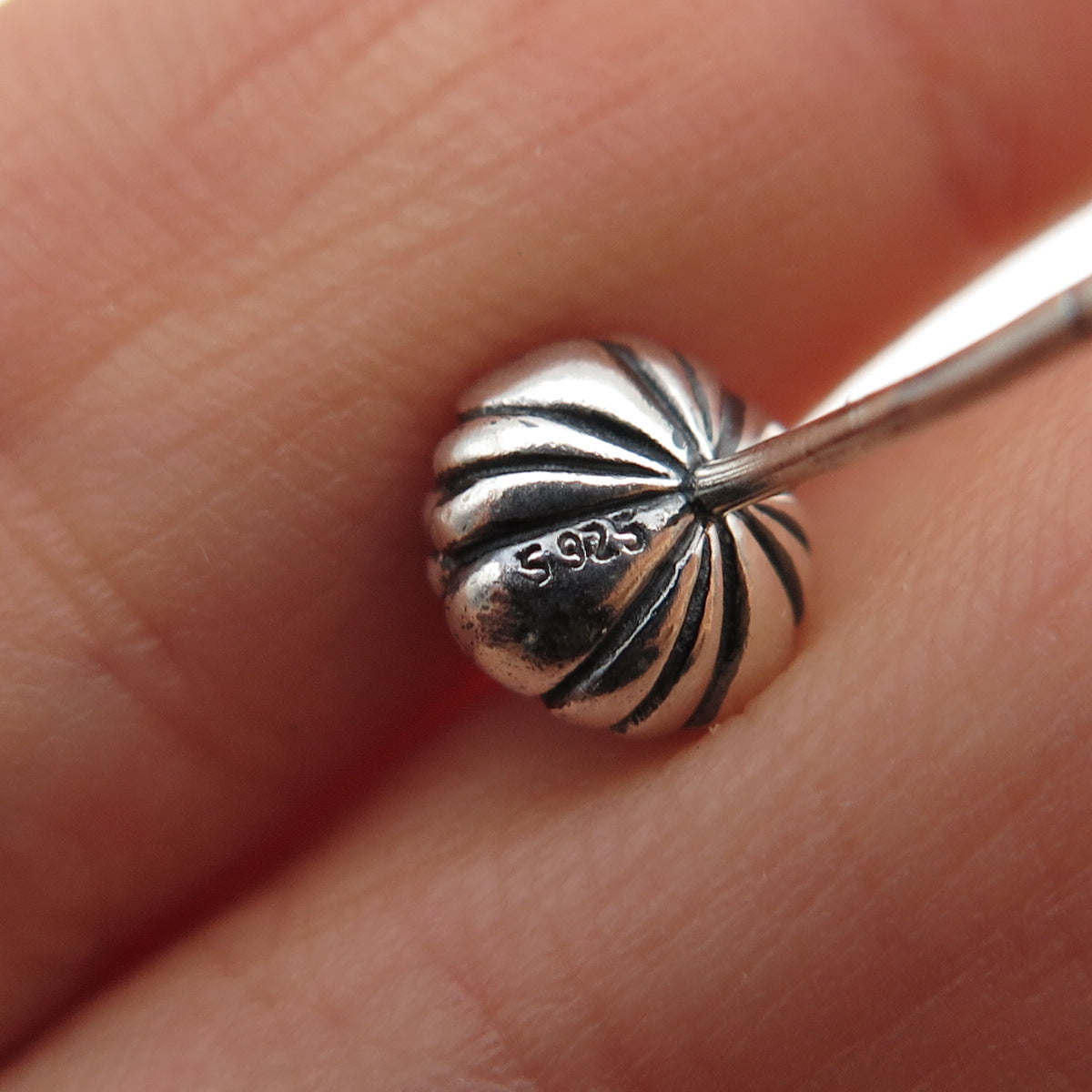 925 Sterling Silver Faux Pearl Oxidized Stud Earrings