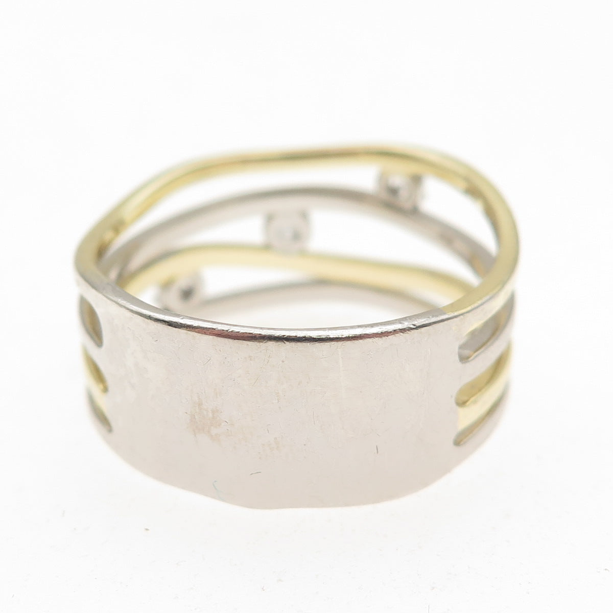 Ideaure 925 Sterling Silver 2-Tone Round-Cut C Z 4-Row Wavy Ring Size 10.25