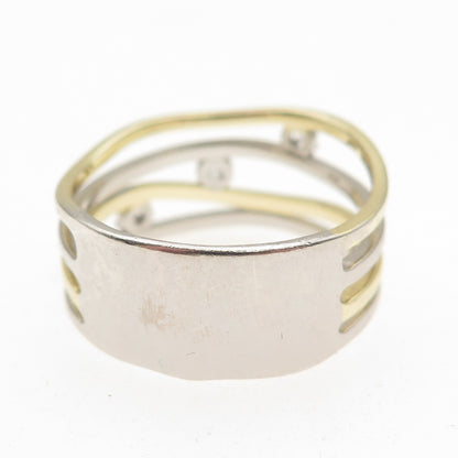 Ideaure 925 Sterling Silver 2-Tone Round-Cut C Z 4-Row Wavy Ring Size 10.25