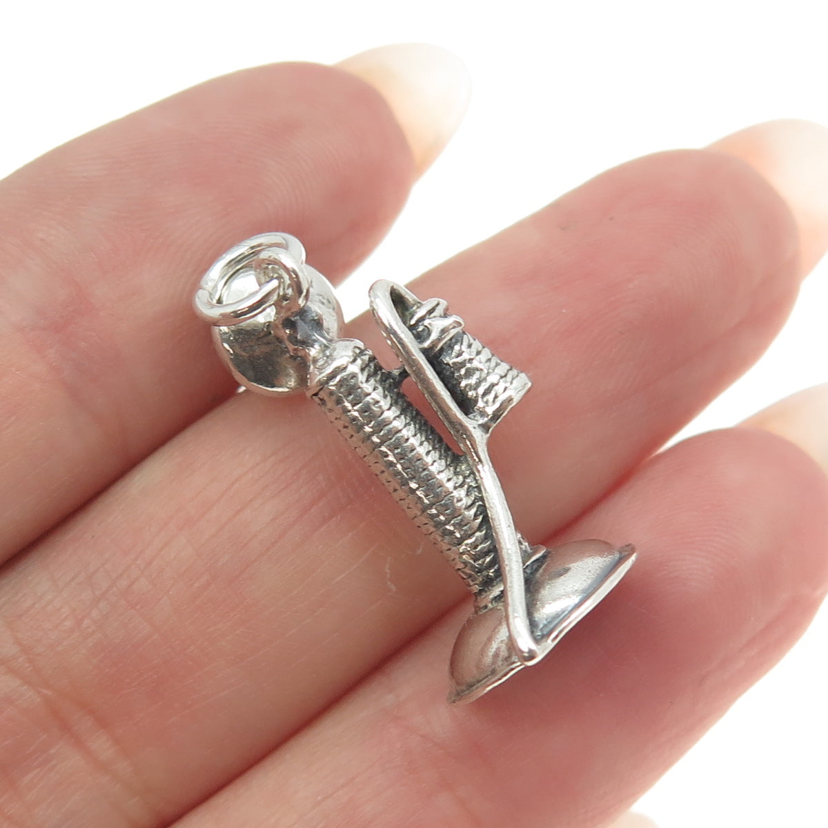 DANECRAFT 925 Sterling Silver Antique Candlestick Retro Telephone Charm Pendant