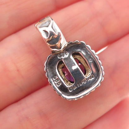 David Yurman 925 Sterling Silver 14K Gold Vintage Real Amethyst Charm Pendant