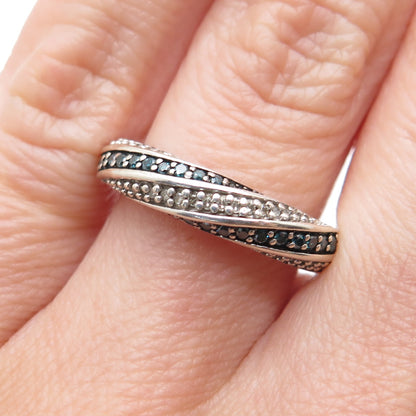 JANE SEYMOUR Sterling Silver Real Round-Cut Blue & White Diamond Ring Size 6.25