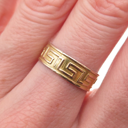 925 Sterling Silver 18K Gold Vintage Greek Key Band Ring Size 6.75