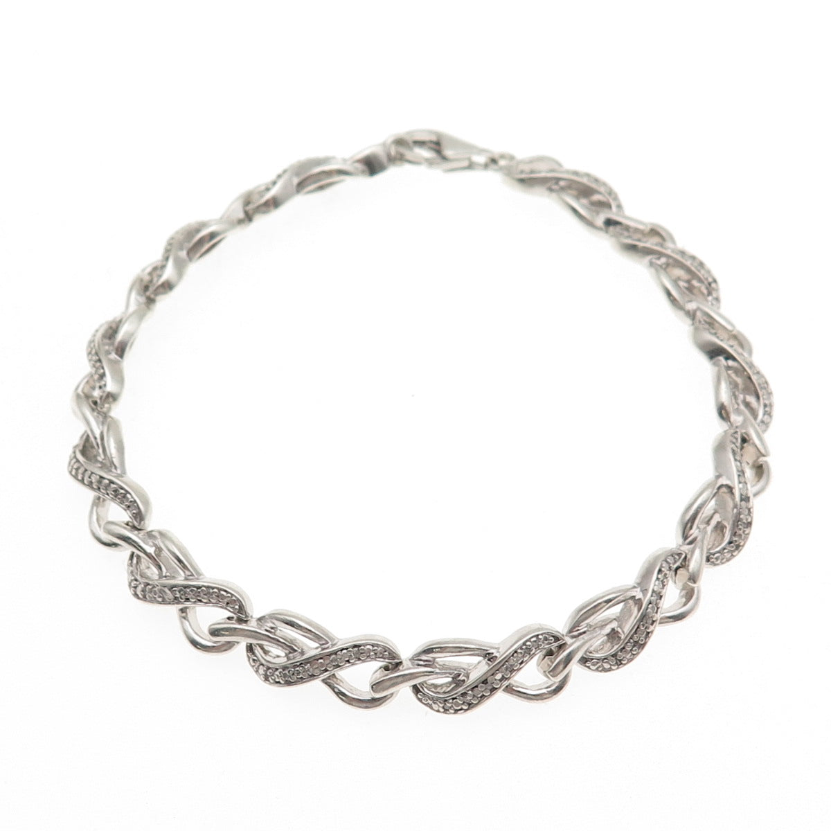 925 Sterling Silver Real Round-Cut Diamond Infinity Link Bracelet 7.25"