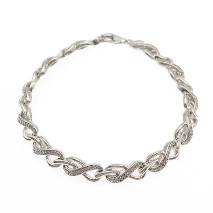 925 Sterling Silver Real Round-Cut Diamond Infinity Link Bracelet 7.25"