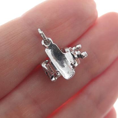 925 Sterling Silver Antique Enamel Spinning Reel 3D Minimalist Charm Pendant
