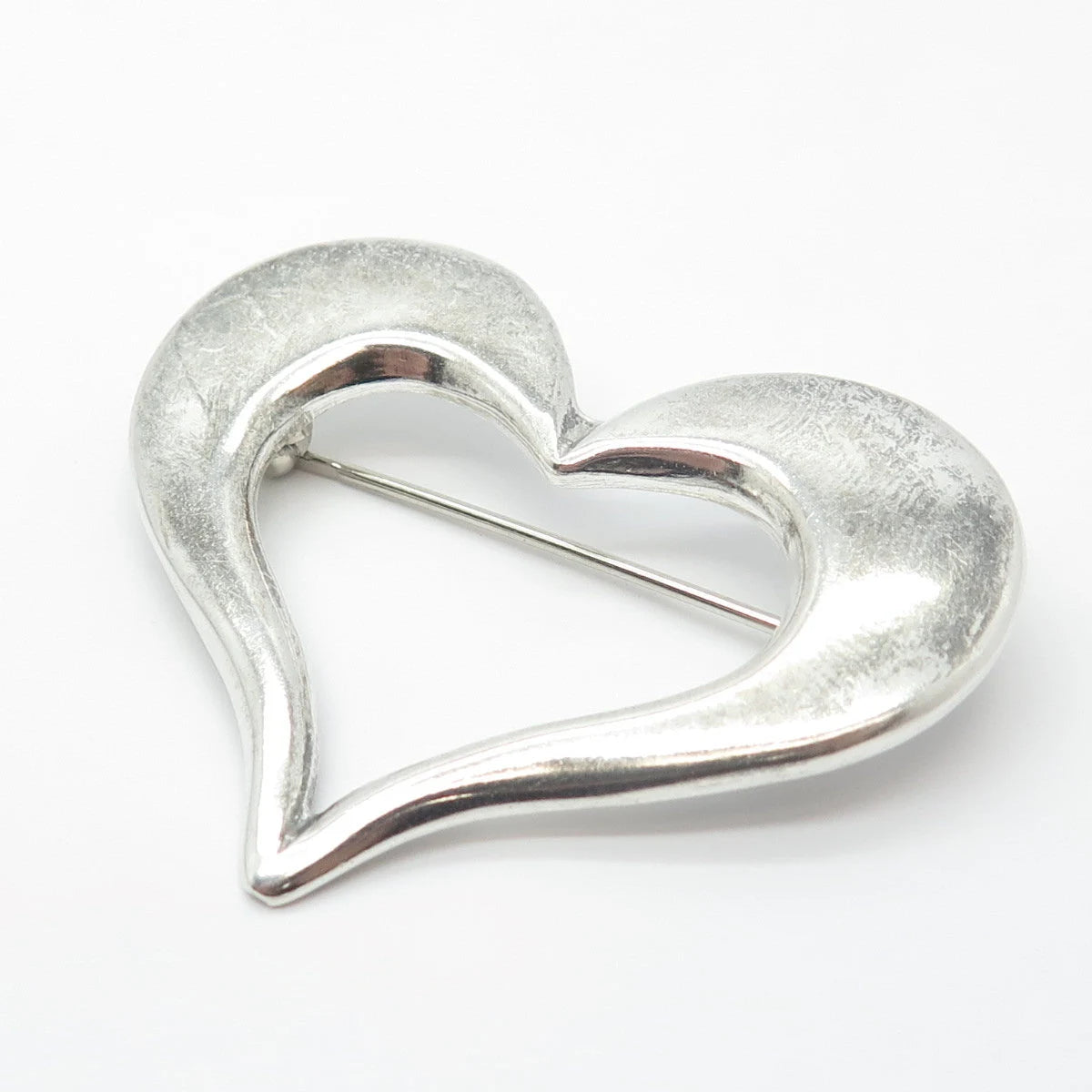925 Sterling Silver Vintage Mexico Open Heart Pin Brooch