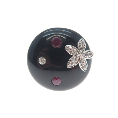 CLYDE DUNEIER CID 925 Sterling Silver Real Onyx Ruby Topaz Flower Ring Size 5.25