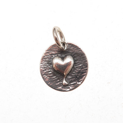 925 Sterling Silver Vintage Love Heart Oxidized Charm Pendant