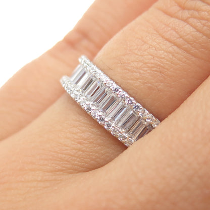 925 Sterling Silver Emerald & Round-Cut C Z Eternity Band Ring Size 6.25