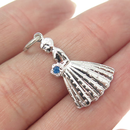 925 Sterling Silver Vintage Blue Rhinestone Bride Wedding Pendant