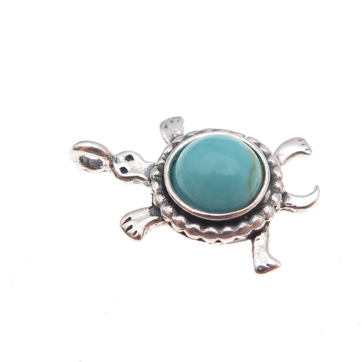 925 Sterling Silver Vintage Real Turquoise Turtle Good Luck Charm Pendant