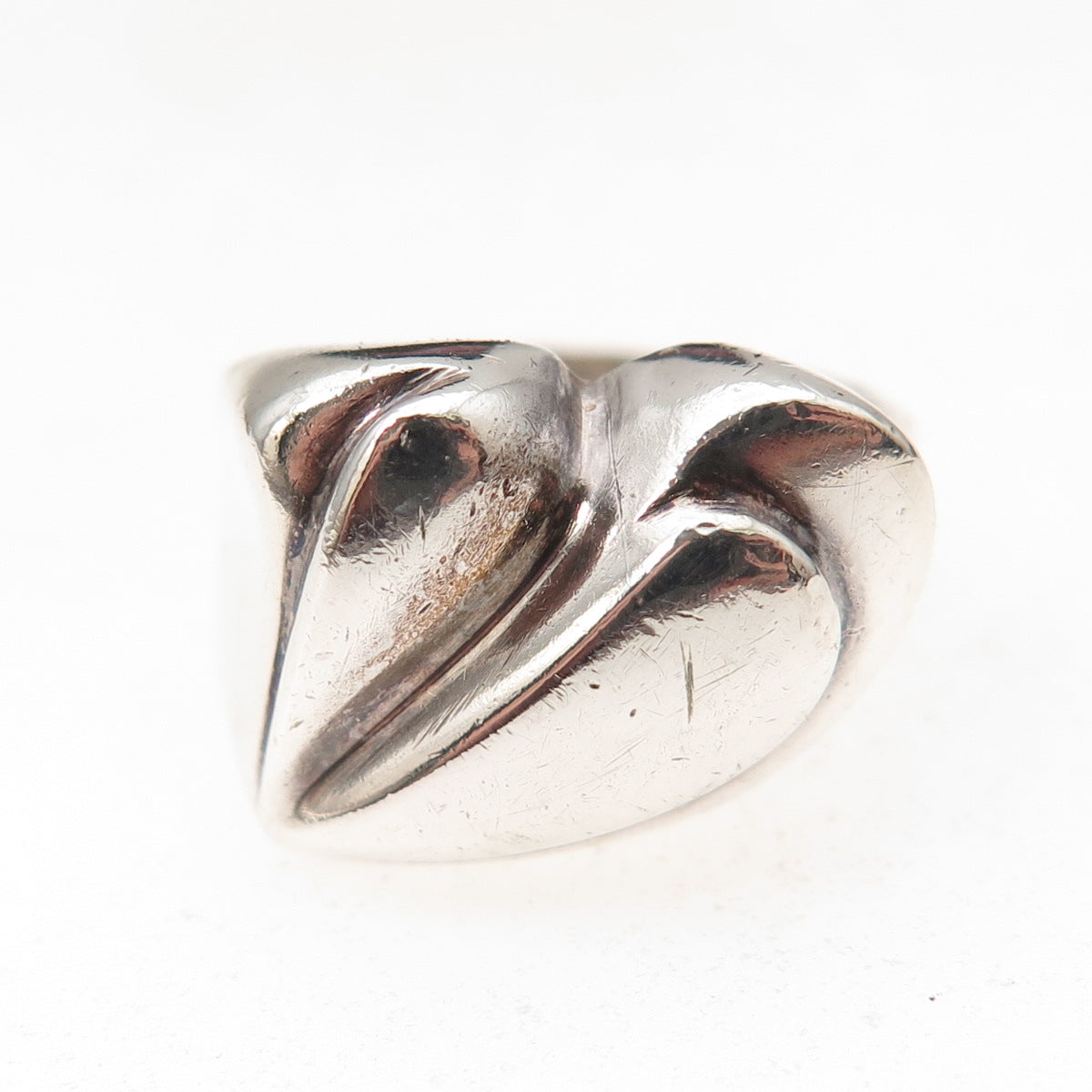 925 Sterling Silver Vintage Modernist Heart Oxidized Ring Size 6