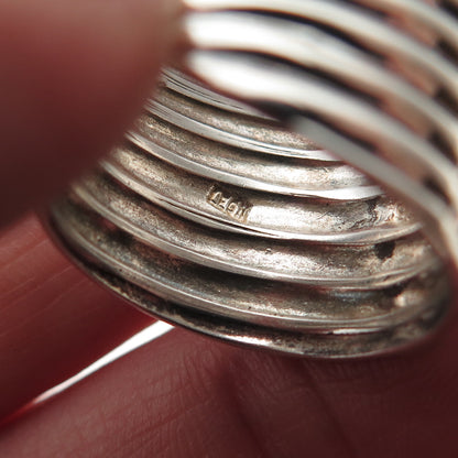 Leon 925 Sterling Silver Vintage Modernist Ribbed Adjustable Ring Size 7.25
