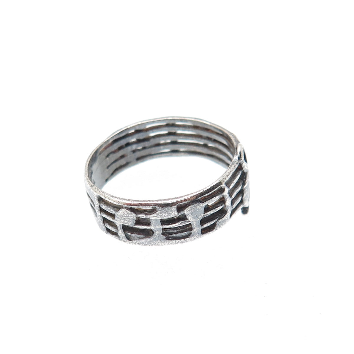 925 Sterling Silver Vintage Treble Clef Music Note Oxidized Band Ring Size 6