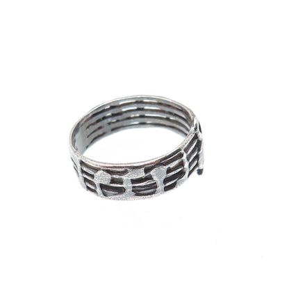 925 Sterling Silver Vintage Treble Clef Music Note Oxidized Band Ring Size 6
