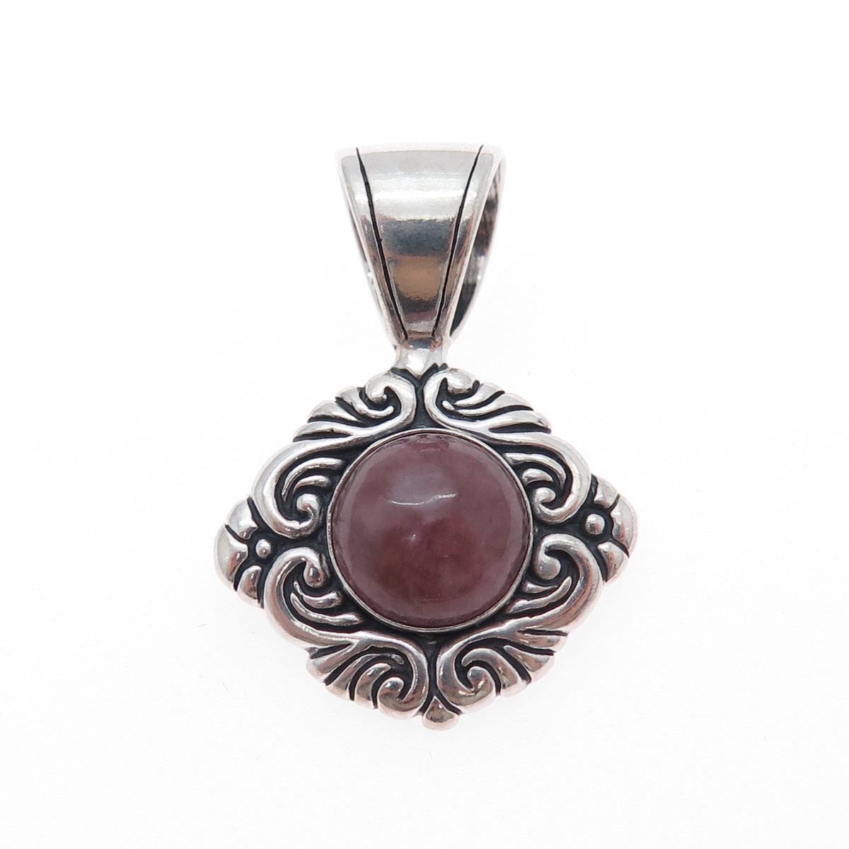 CAROLYN POLLACK Sterling Silver Vintage Real Rhodochrosite Floral Charm Pendant