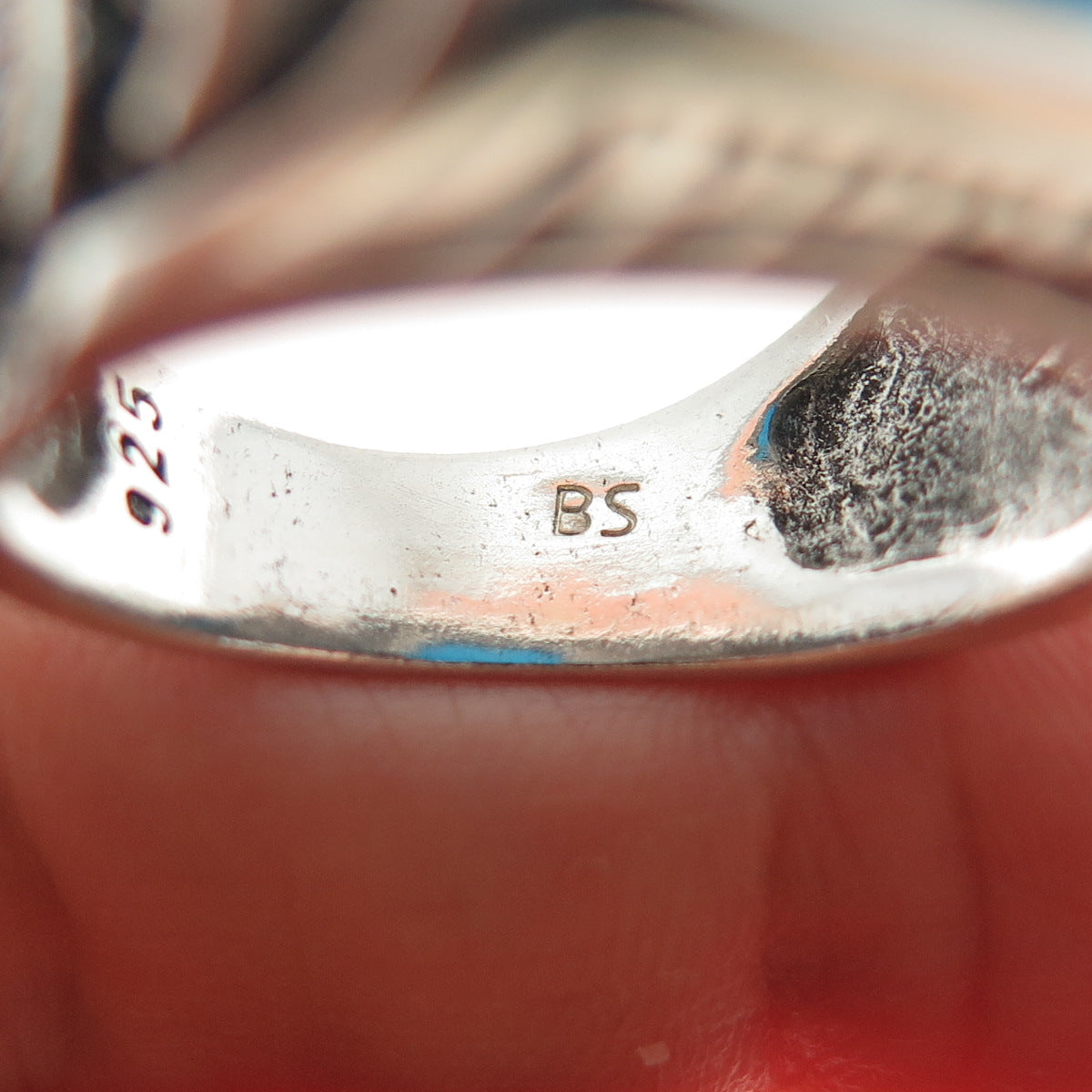 925 Sterling Silver Vintage Real Bisbee Turquoise Eagle Oxidized Ring Size 11.25