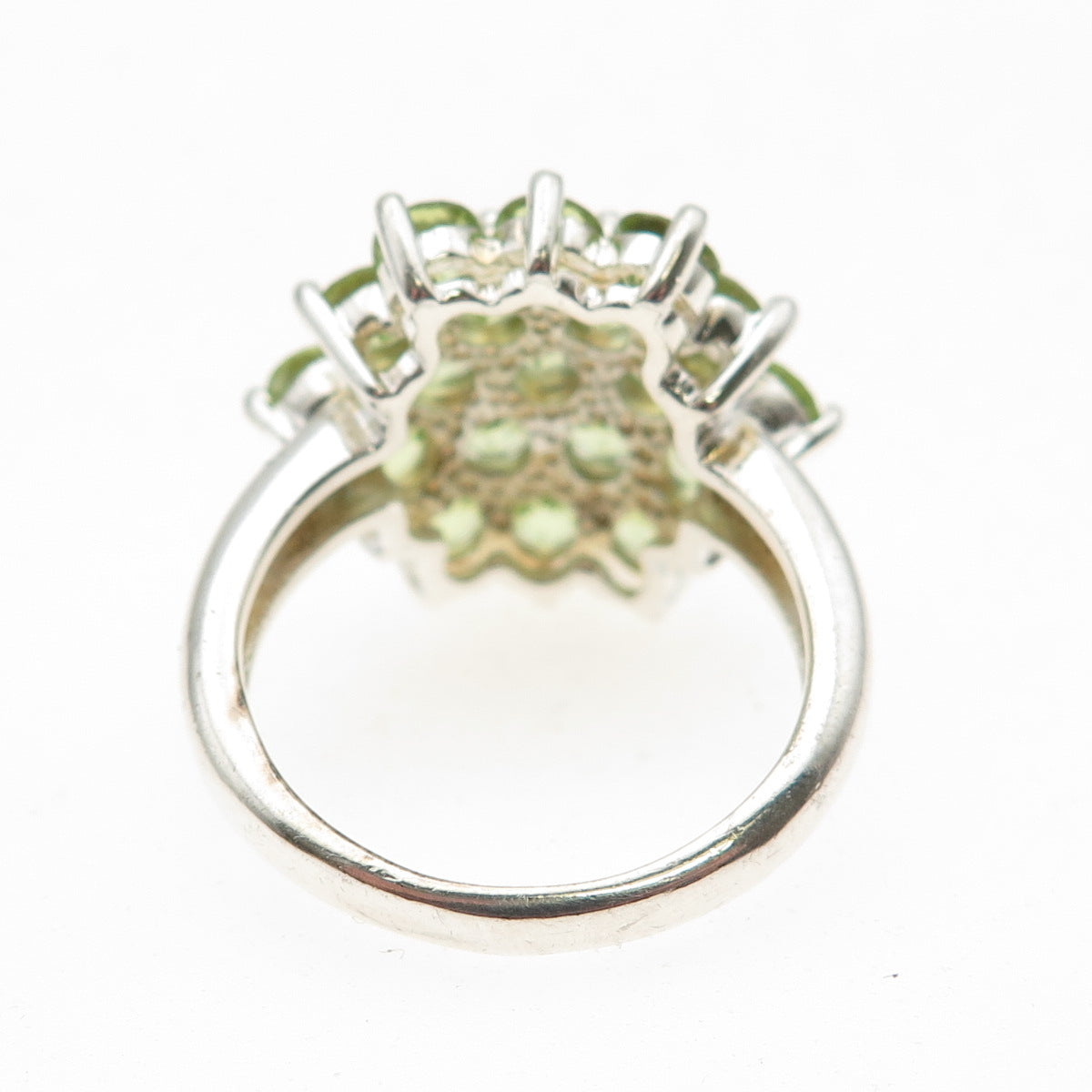 925 Sterling Silver Real Round-Cut Peridot Cluster Ring Size 8.75