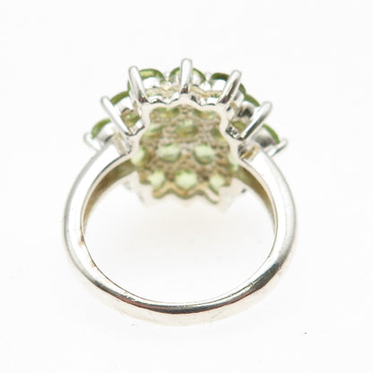 925 Sterling Silver Real Round-Cut Peridot Cluster Ring Size 8.75