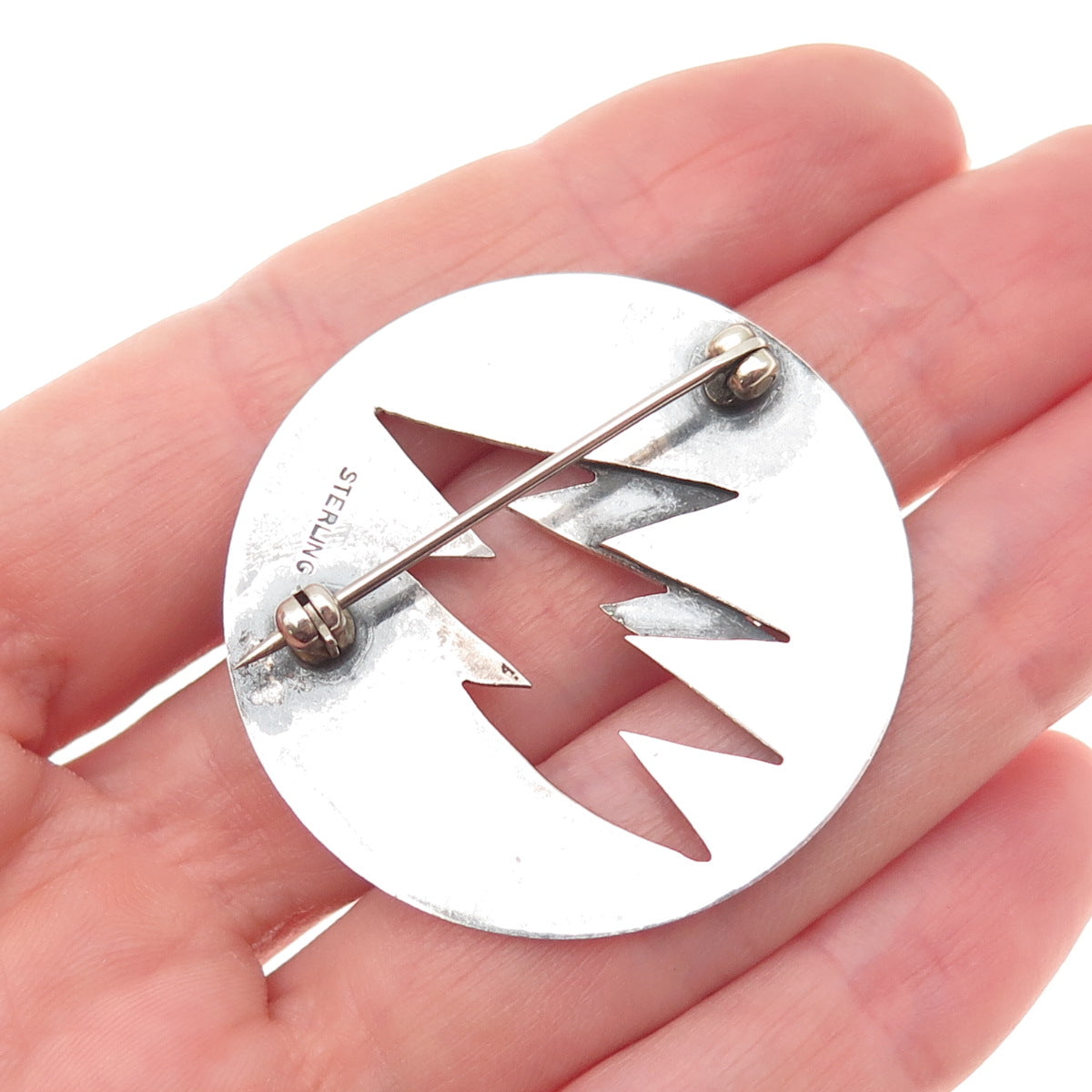 925 Sterling Silver Vintage Modernist Thunderbolt Pin Brooch