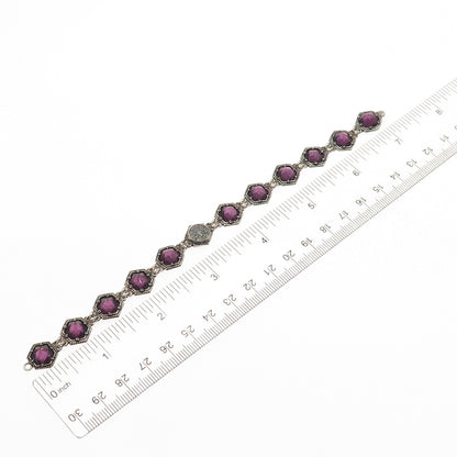 Barden Blake & Co. 925 Sterling Antique Real Amethyst Hunter College Bracelet 7"