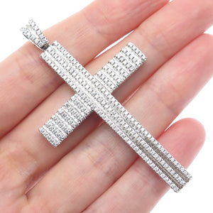 DESIGNS BY YAGI 925 Sterling Silver Round-Cut Shaped C Z Cross Sparkle Pendant