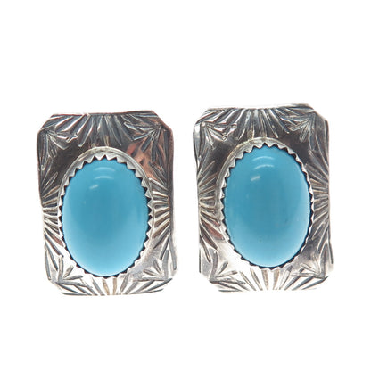 Old Pawn 925 Sterling Silver Vintage Southwestern Turquoise Clip On Earrings