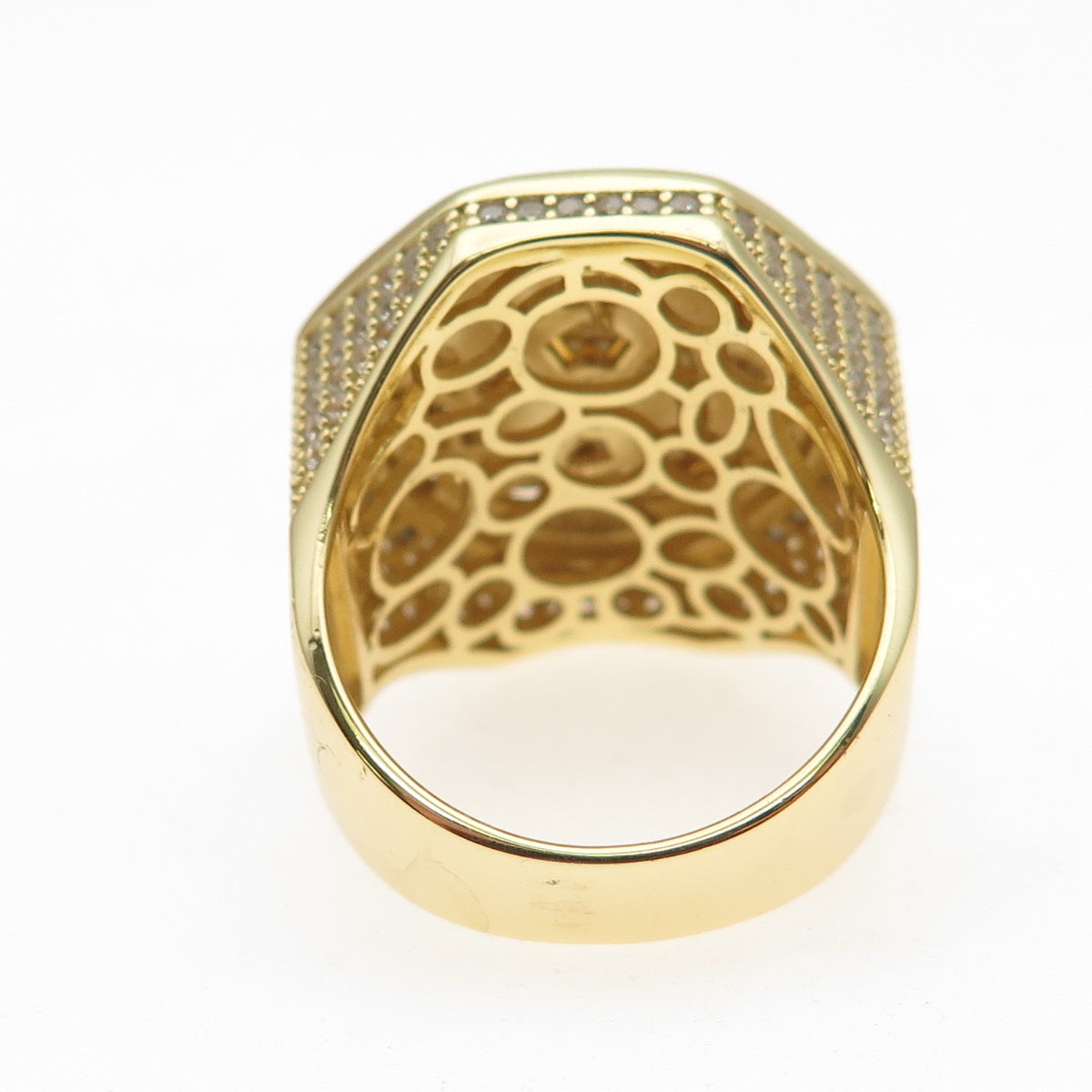 925 Sterling Silver Gold Plated Round-Cut C Z Allah Signet Ring Size 8.25