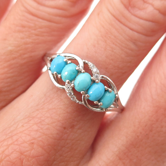 Chuck Clemency 925 Sterling Silver Real Turquoise & White Topaz Ring Size 8.25
