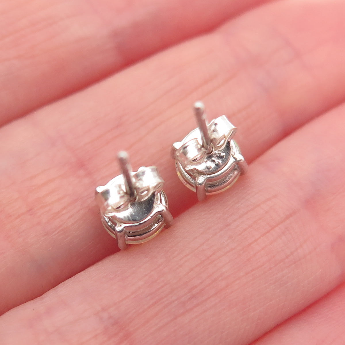 925 Sterling Silver Real Round-Cut Opal Stud Earrings