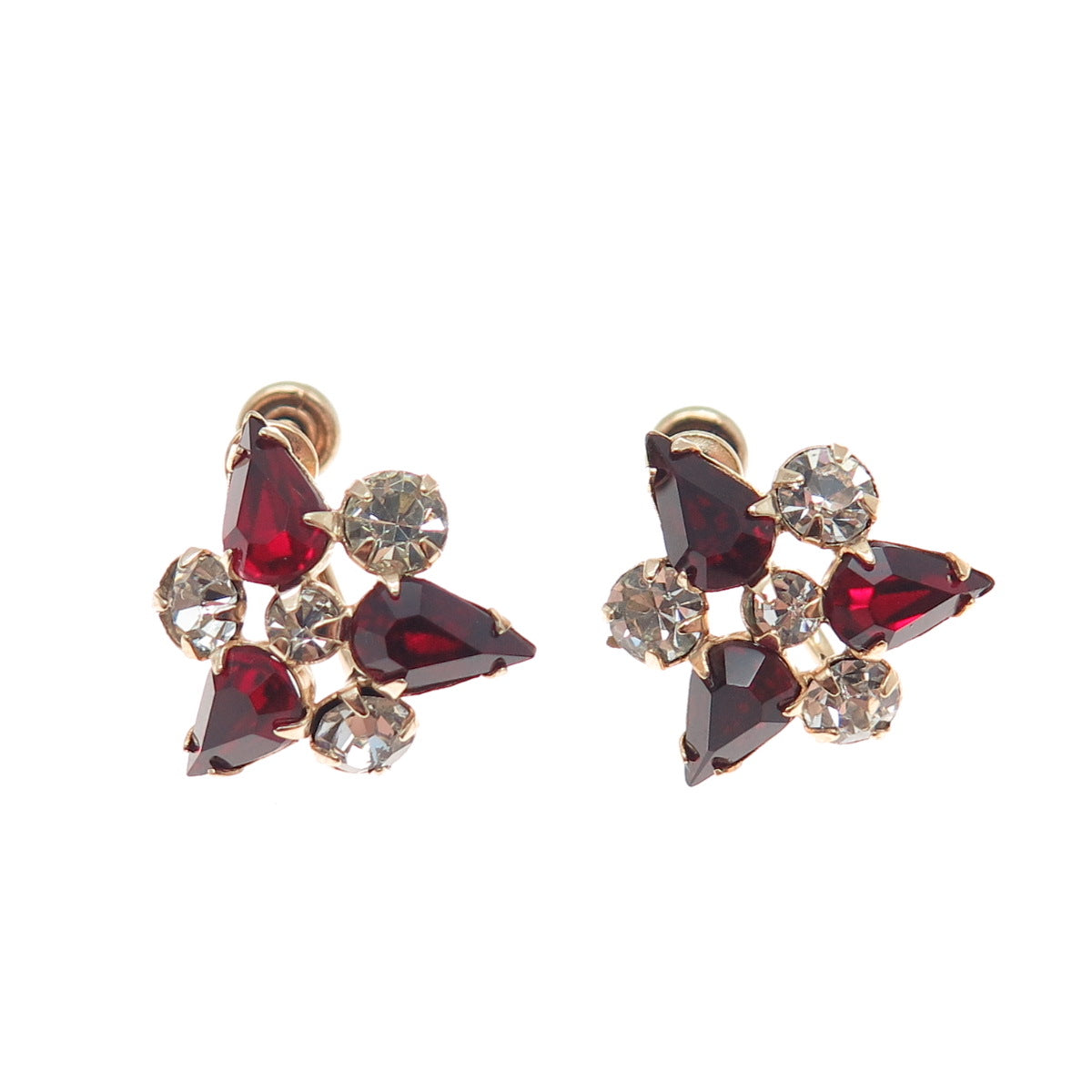 PHYLLIS 1/20 12K Rose Gold Filled Antique Rhinestone Flower Screw Back Earrings