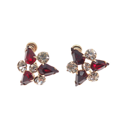 PHYLLIS 1/20 12K Rose Gold Filled Antique Rhinestone Flower Screw Back Earrings